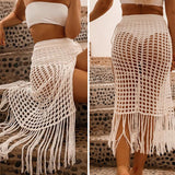 Coachella Music Festival Outfits Beach Vacation Sexy See-through Tassel Knitted Dress Beach