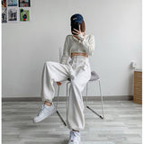 Grey Sweatpants Gray Spring, Summer, Autumn Sports Pants Female Loose Straight Pants Women's Clothing