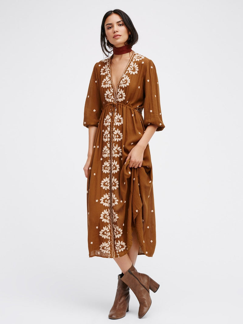 Beth Dutton Bohemian Dress Winter Autumn Maxi Dresses Dress Embroidered Maxi Dress for Vacation