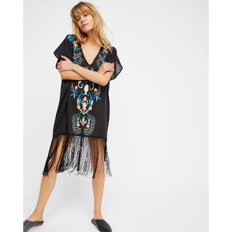 Beth Dutton Bohemian Dress Summer Spring Midi Dress Seaside Vacation Tassel Large V-neck Dress