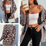 Women's Cardigan Knit Sweater Women's Autumn Winter Sweater Leopard-Print Sweater Cardigan