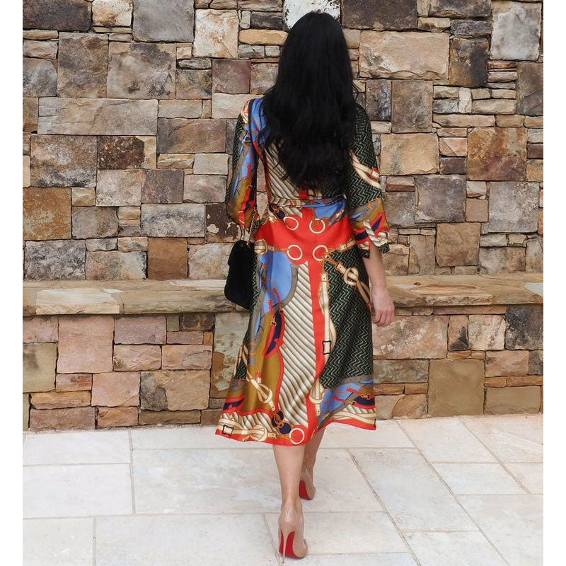 kendall jenner wedding guest dress   Women Casual Abstract Print Long Slee