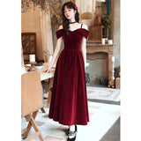 Burgundy Dress Formal Sling Velvet Engagement Dress Women