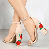 Women's Rose Embroidery High Heels Summer Shoes