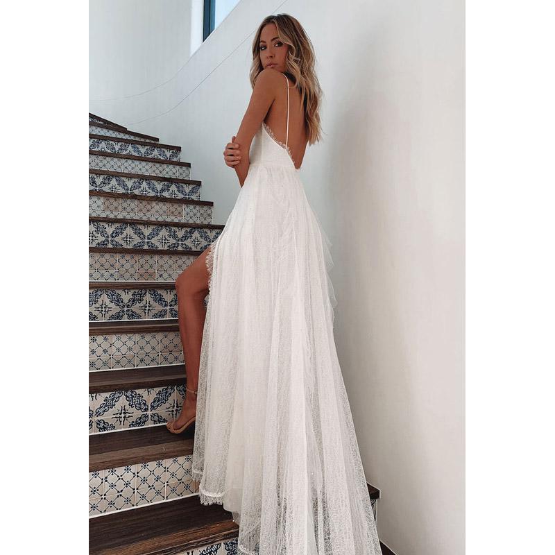 See through Wedding Dress Sexy Camisole Gown Split Dress