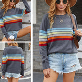 Women Pullover Knit Sweater Fall Winter Fashion Splicing Knitwear