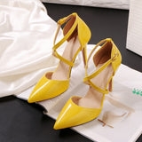 White Strappy Heels Hollow-out Pumps Pearlescent Patent Leather High Heels