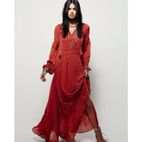 Beth Dutton Bohemian Dress Summer Spring Midi Dress Spring and Autumn Embroidery Maxi Dress