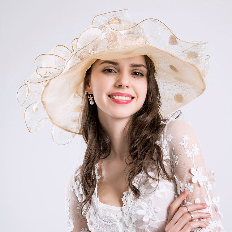 Big Hats Spring Women's Fashion Cap Embroidered Fashion Net Gauze Cap Sun Hat