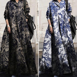 Betty Draper Valentine's Day Dress Autumn Printed Cotton Linen Retro Loose Long Sleeve Dress