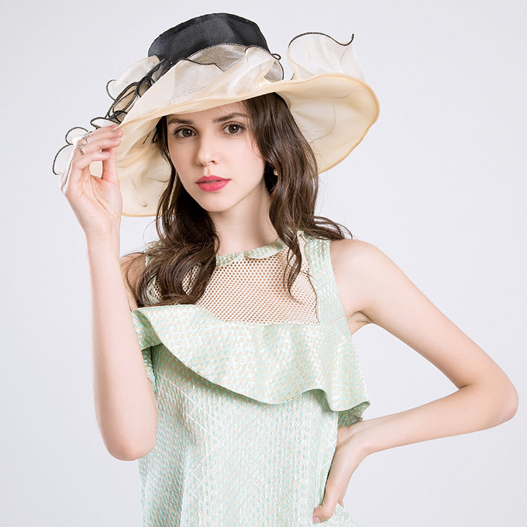 Big Hats Hat UV Protection Women's Big Flower Fashion Net Gauze Cap Wide Brim Hat