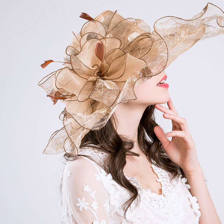 Big Hats Summer Ladies Fashion Cap Big Flower Fashion Net Gauze Cap Wide Brim Hat