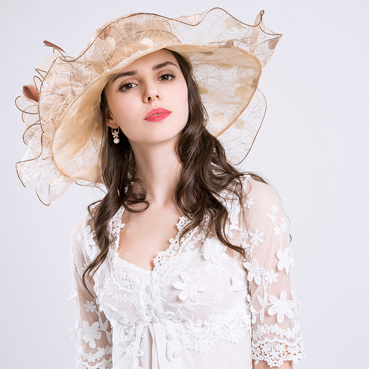 Big Hats Summer Ladies Fashion Cap Big Flower Fashion Net Gauze Cap Wide Brim Hat