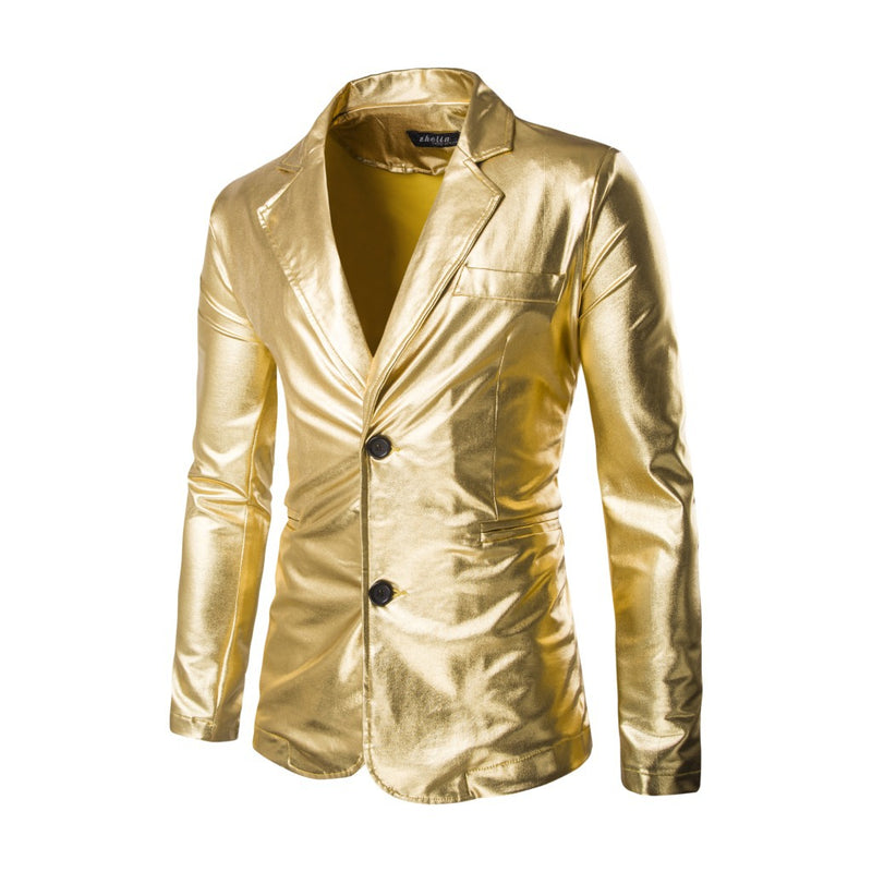 Men Prom Outfits Gilded Glossy Coat Solid Color