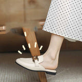 Finn Chain Pointed Toe Mule Spring and Autumn Closed Toe Metal Chain Muller Half Slippers Women's Outer Wear Soft