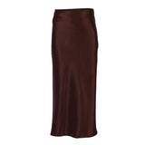 MIDI Mauve Skirt Spring and Summer Satin Purple Mid-Length High Waist Sheath A- line Skirt