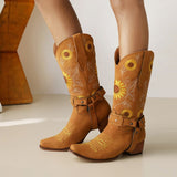 Beth Dutton Shoes Autumn and Winter High Brown Embroidery SUNFLOWER round Toe Low-Top Dr. Martens Boots