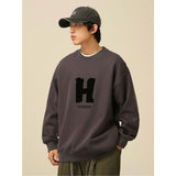 Men Sweatshirts Heavy H Letter Printed Crew Neck Sweatshirt