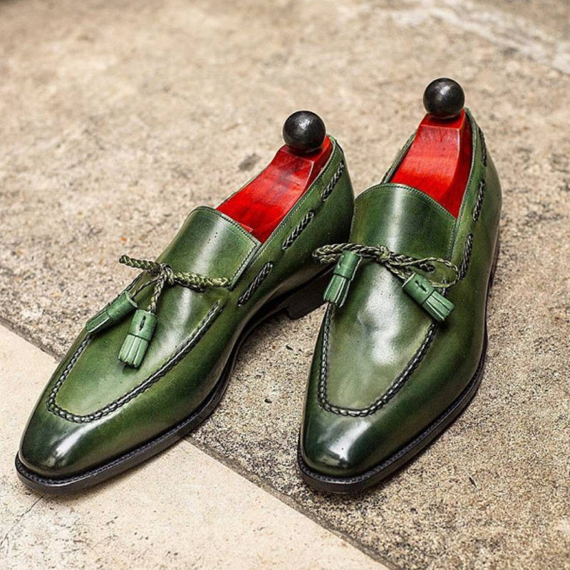 Justin Yellowstone Boots Autumn And Winter British Round Head Men'S Pu Green Tassel Men'S Shoes