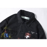 Off White Arrow Denim Jacket Jean Coat Autumn And Winter Graffiti Fireworks Splashink Destruction Distressed Denim Casual Jacket Owt