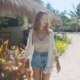 Coachella Music Festival Outfits Lace Shirt Cardigan Coat Mesh Rose Sun Protection Clothing Mid-Length Air-Conditioner Cardigan Women Shawl
