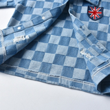 Children Jean Jackets Fall Lapels Checkerboard Denim Jacket