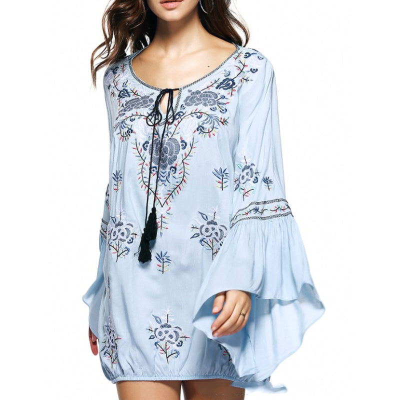Beth Dutton Bohemian Dress Summer Spring Midi Dress Bell Sleeve Loose Top Shirt Dress