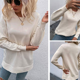 Women Pullover Knit Sweater Women's Autumn and Winter Sweater Women's round Neck Button Pure Color Split Knitwear