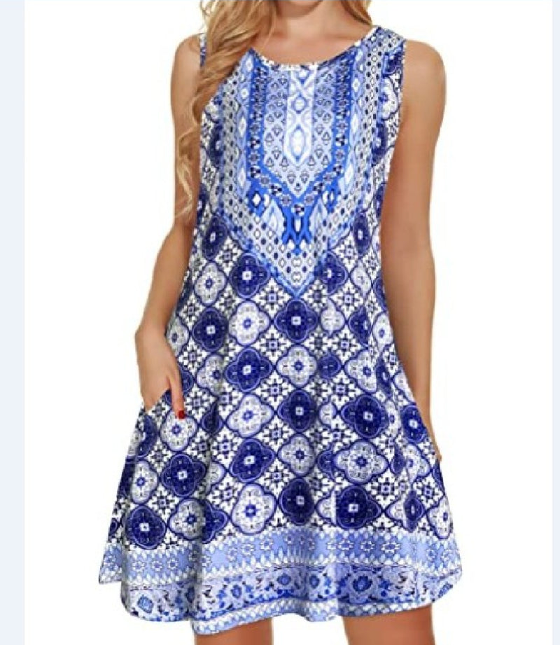 Gypsy Style Dresses Beach Sleeveless Vintage Floral Flowy Pocket