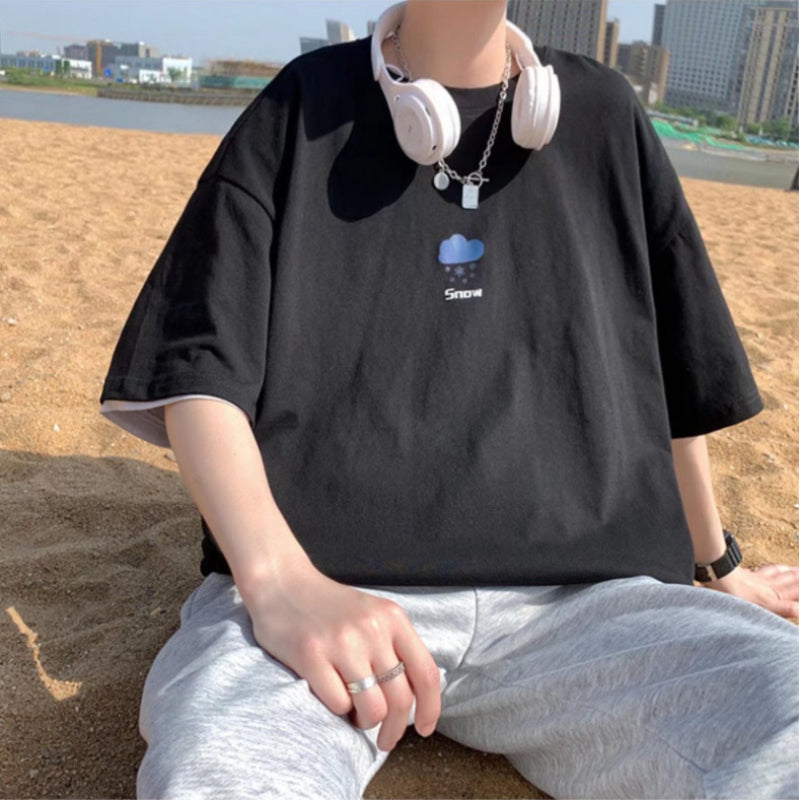 Men T-Shirts Half Sleeve Solid Color Loose