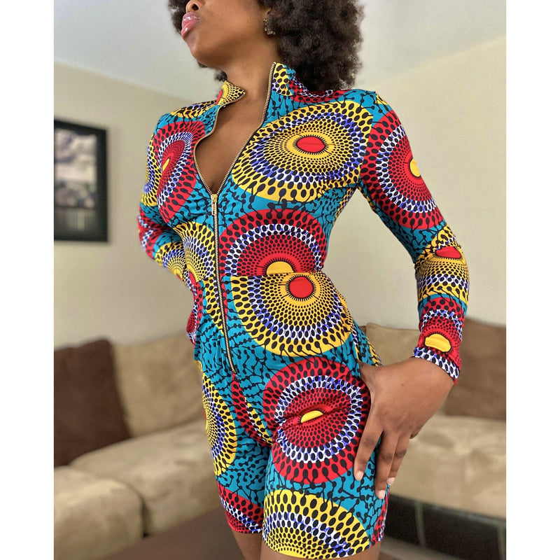 Coachella Music Festival Outfits Fashion Printed Long Sleeve One-Piece Shorts