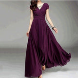 Mauve Dress Bridesmaid Short Sleeve Bohemian Chiffon Waist Dress