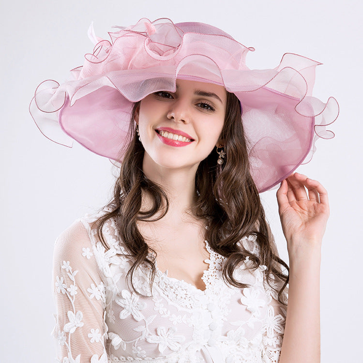 Big Hats Fashion Gauze Cap Wide Brim Hat Fluffy Curling Fashion Cap