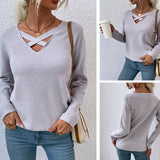 Women Pullover Knit Sweater Autumn and Winter Chest Front Cross Straps Hollow Sweater Sexy Sweater for Women