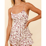Coachella Music Festival Outfits Printed Sexy Beauty Back Strap Lotus Leaf Casual Shorts