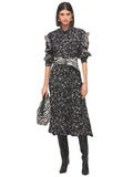 Kendall Jenner Wedding Guest Dress Retro Versatile Small Stand Collar Temperament High Waist Long Sleeve Mid-Length Ruffled