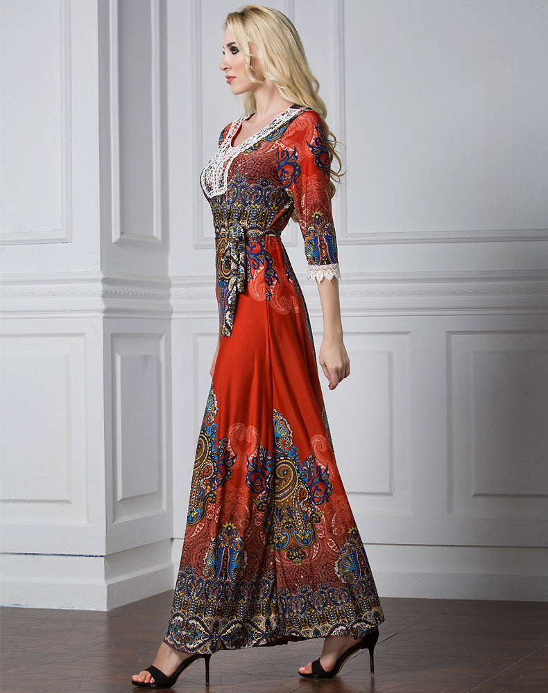 Gypsy Style Dresses mm Half Sleeve Large Size Beach Dress Ice Silk