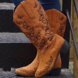Beth Dutton Shoes West Embroidered Denim Butterfly Middle Boots