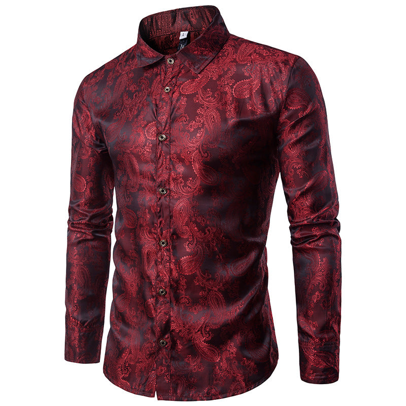 Men Prom Outfits Personalized Glossy Dark Grain Printing Lapel Long Sleeve