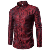Men Prom Outfits Personalized Glossy Dark Grain Printing Lapel Long Sleeve