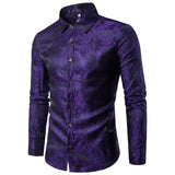 Men Prom Outfits Personalized Glossy Dark Grain Printing Lapel Long Sleeve