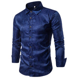 Men Prom Outfits Personalized Glossy Dark Grain Printing Lapel Long Sleeve