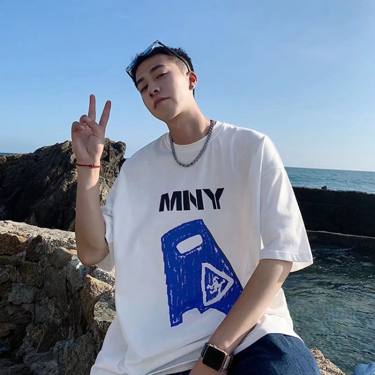 Men T-Shirts Loose Printed round Neck Half Sleeve