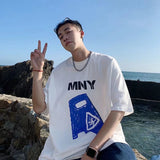 Men T-Shirts Loose Printed round Neck Half Sleeve