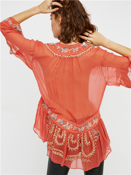 Beth Dutton Bohemian Dress Summer Spring Midi Dress See-through Beaded Embroidery Blouse