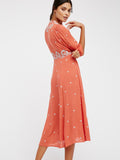 Beth Dutton Bohemian Dress Summer Spring Midi Dress Slim Embroidered Dress