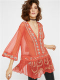 Beth Dutton Bohemian Dress Summer Spring Midi Dress See-through Beaded Embroidery Blouse