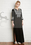 Beth Dutton Bohemian Dress Winter Autumn Maxi Dresses Embroidered Slit Black Dress