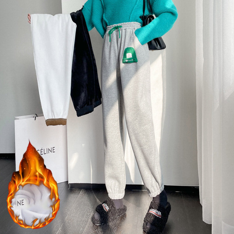 Grey Sweatpants Fall/Winter Loose Tappered Velvet Thickening Slimming Autumn Leisure