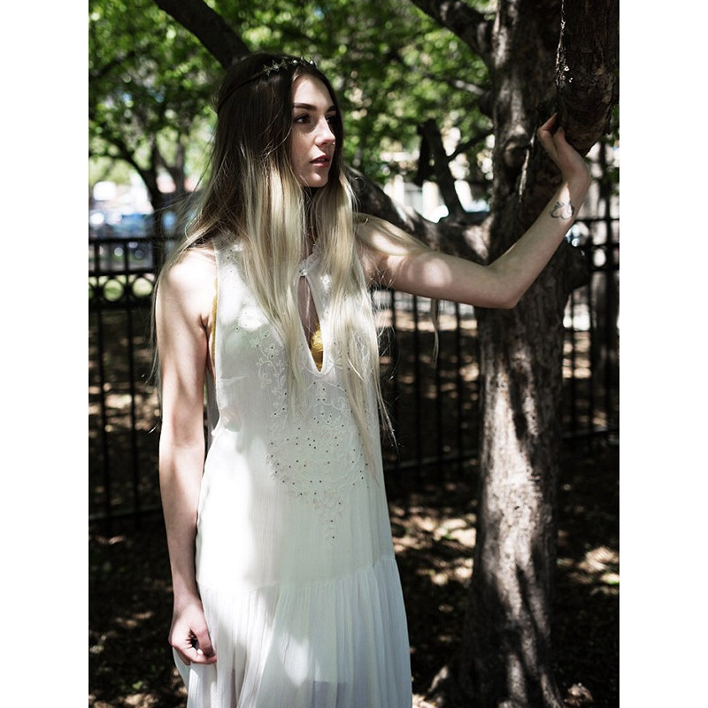 Beth Dutton Bohemian Dress Summer Spring Midi Dress Flower Embroidery Beads Backless